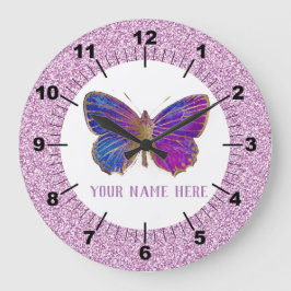 Schönes Lila : Goldschmetterling Große Wanduhr