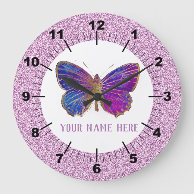 Schönes Lila : Goldschmetterling Große Wanduhr (Vorderseite)