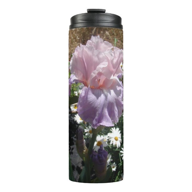 Schönes Lila Iris Blume Blumenkohl Foto Thermosbecher (Vorderseite)