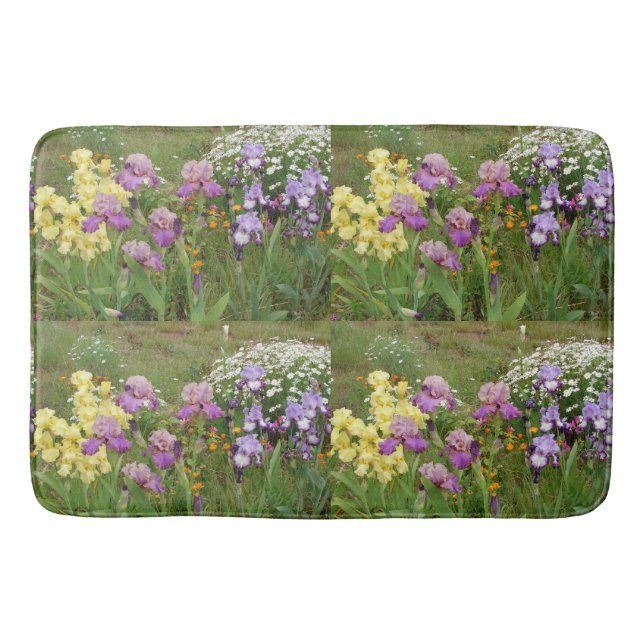 Schönes Lila Iris Blume Blumenstrauß Foto Badematte (Vorderseite)