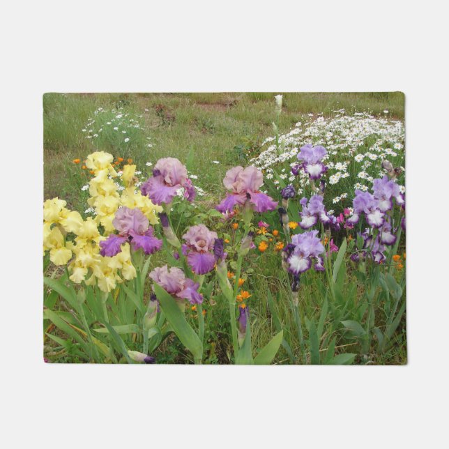 Schönes Lila Iris Blume Blumenstrauß Foto Fußmatte (Vorderseite)