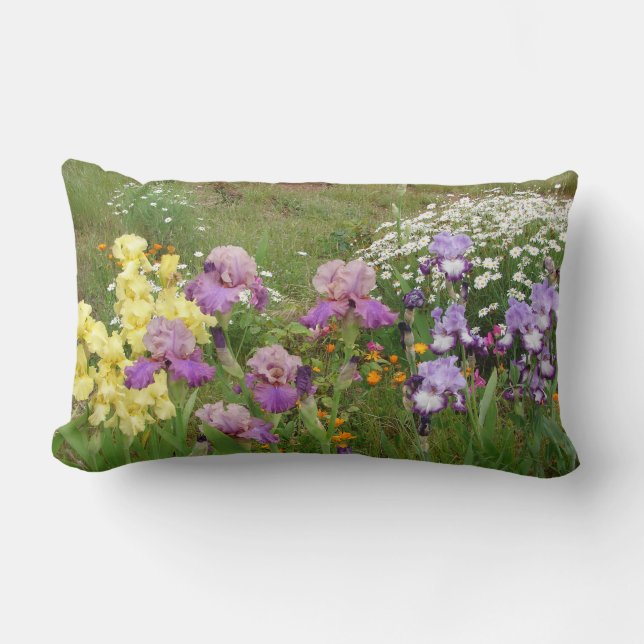 Schönes Lila Iris Blume Blumenstrauß Foto Lendenkissen (Vorderseite)