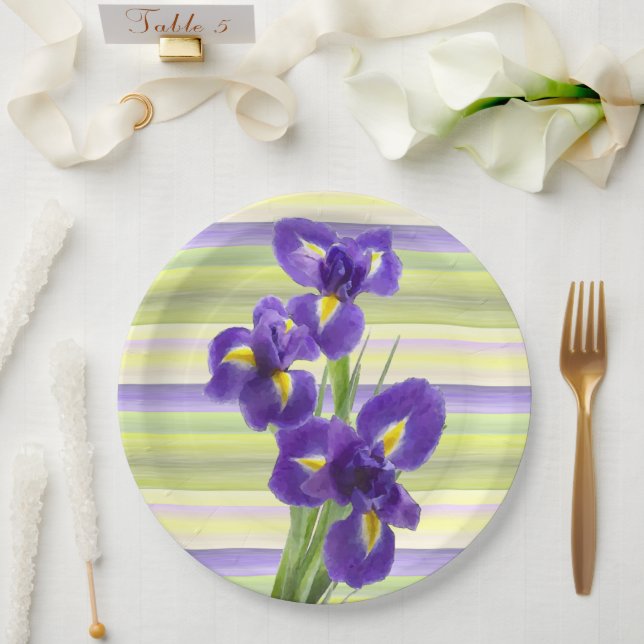 Schönes Lila Iris Wasserfarben Muster Streifen Pappteller (Hochzeit)