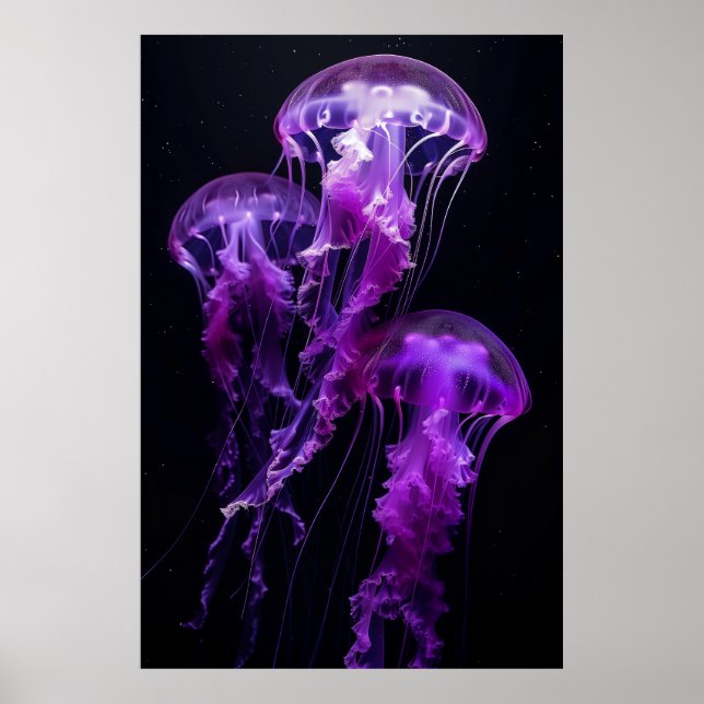 Schönes Lila Jellyfish Poster - Dunkler Backgro (Vorne)