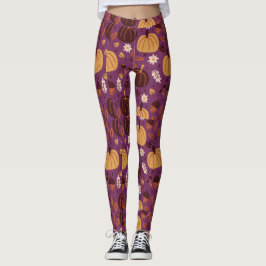 Schönes Lila und Orange Pumpkin Pattern Leggings