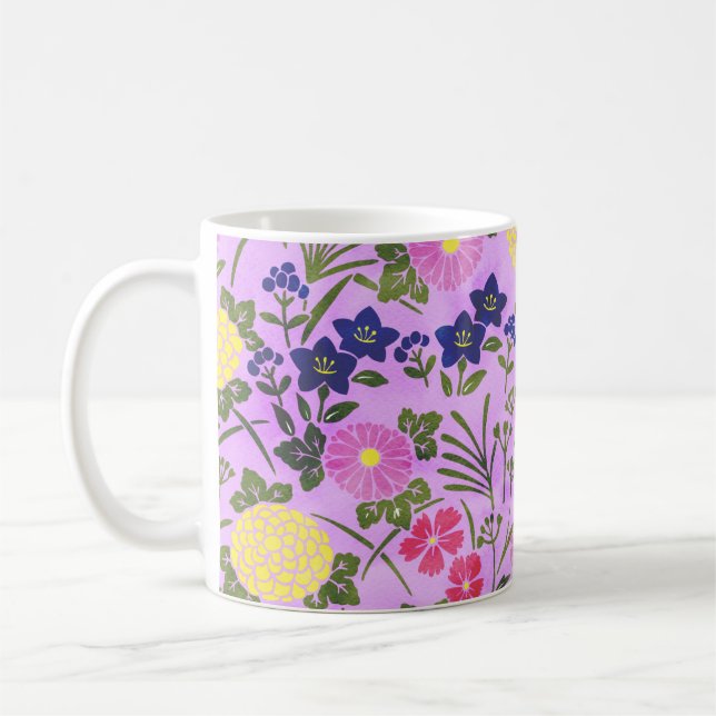 Schönes lila Vintage-Blumenmuster Kaffeetasse (Links)