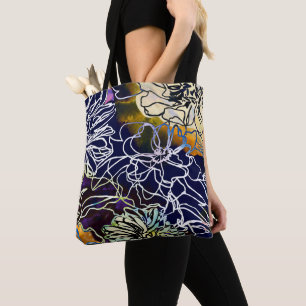 Schönes Lila, weißes, blau-gelbes Blume-Design Tasche