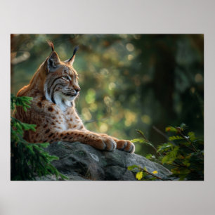 Schönes Luchs auf einem Felsen Poster