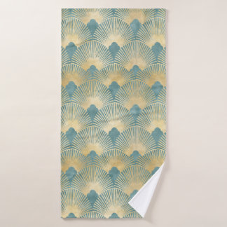 Schönes Lüftermuster, aquamarines Gold, Art-Deco-M Badehandtuch