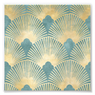 Schönes Lüftermuster, aquamarines Gold, Art-Deco-M Fotodruck
