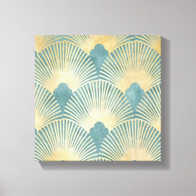 Schönes Lüftermuster, aquamarines Gold, Art-Deco-M Leinwanddruck (Vorderseite)