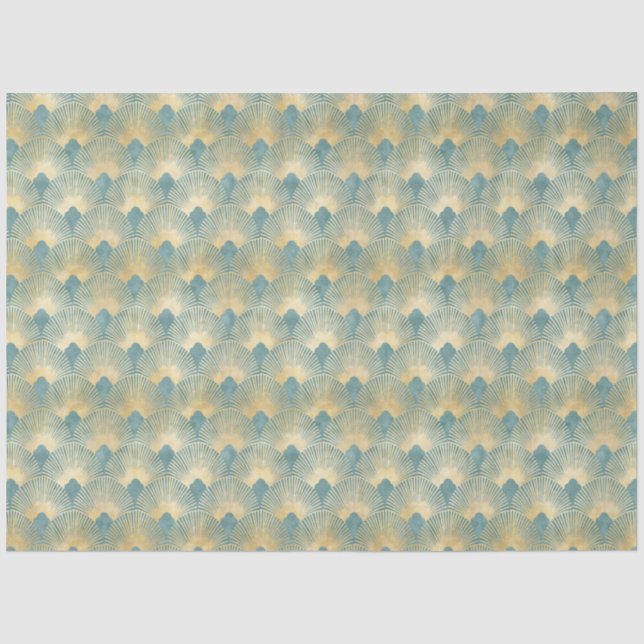 Schönes Lüftermuster, aquamarines Gold, Art-Deco-M Seidenpapier (Vorderseite)