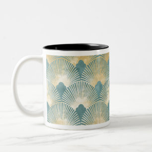 Schönes Lüftermuster, aquamarines Gold, Art Deco M Zweifarbige Tasse