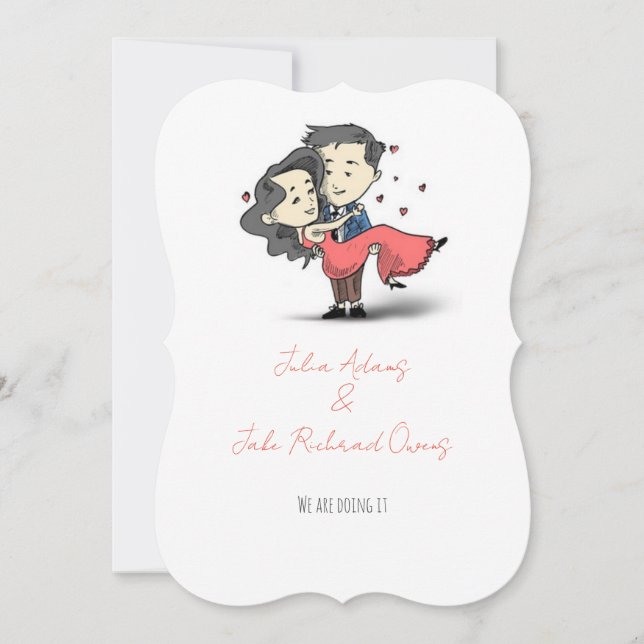 Schönes lustiges romantisches Hochzeitspaar Einlad Einladung (Vorderseite)