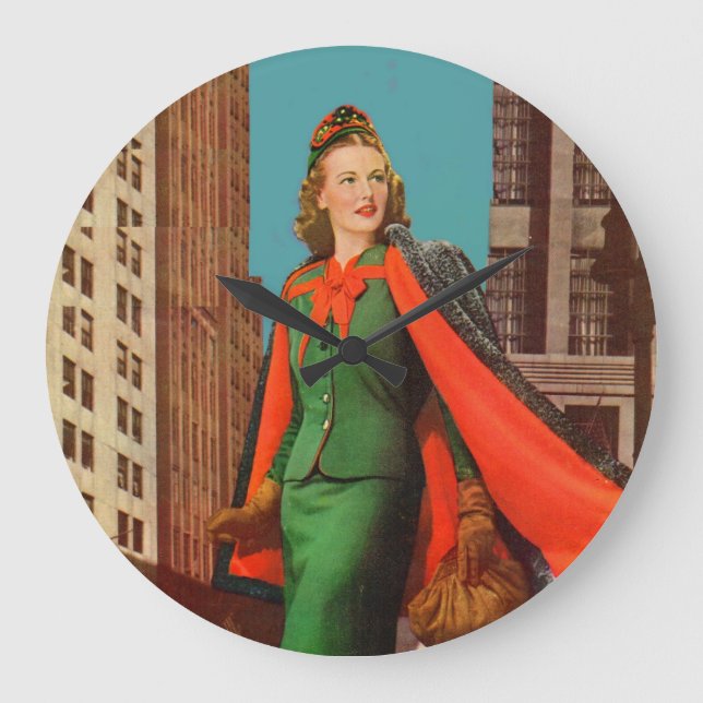 schönes Mädchen der 40er Jahre Große Wanduhr (Vorderseite)