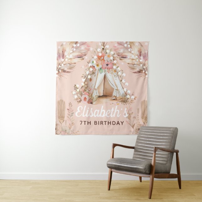 Schönes Mädchen Geburtstag Bohemisch Personalisier Wandteppich (Beispiel)