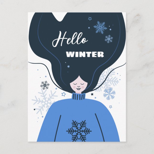 Schönes Mädchen Hallo Winter Postkarte (Vorderseite)