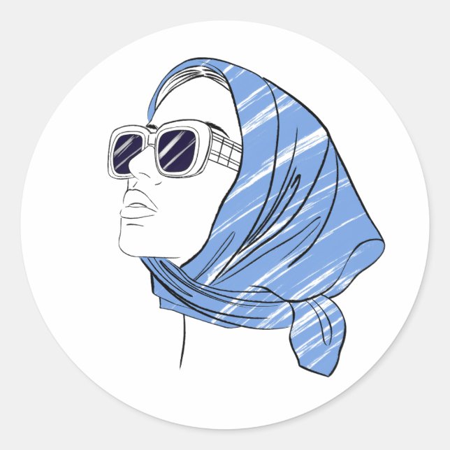 Schönes Mädchen in einer blauen Bandana und Sonnen Runder Aufkleber (Vorderseite)