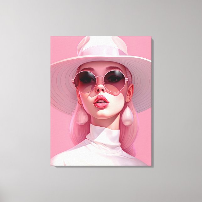 Schönes Mädchen in einer rosa Sonnenbrille Leinwanddruck (Vorderseite)