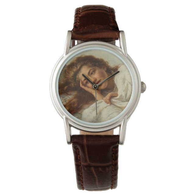 Schönes Mädchen liegt im Bett mit rotem Haar Armbanduhr (Vorderseite)
