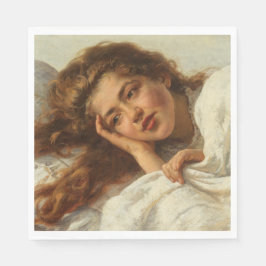 Schönes Mädchen liegt im Bett mit rotem Haar Serviette