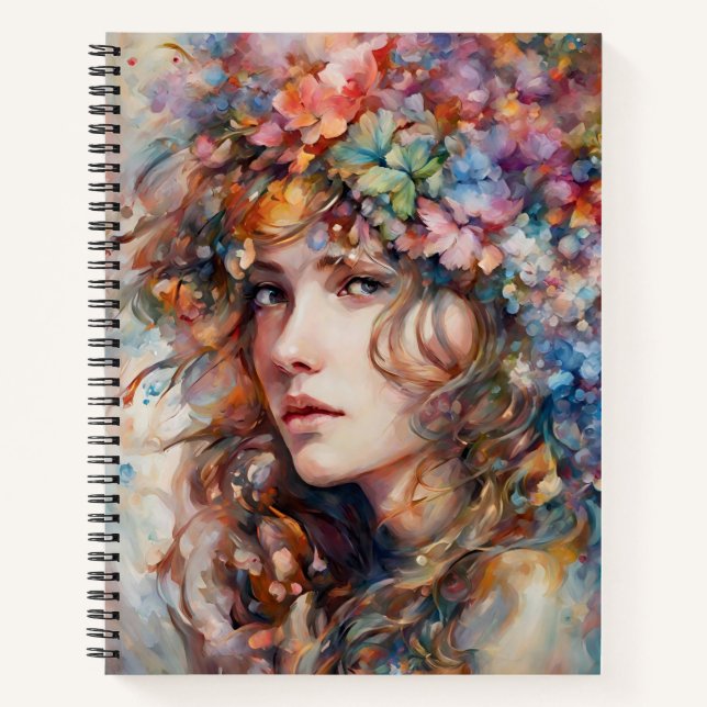Schönes Mädchen mit Blume im Haar Notizbuch (Vorderseite)