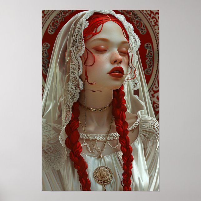 Schönes Mädchen mit Blume Poster (Vorne)