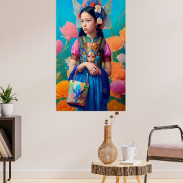 Schönes Mädchen mit Handtasche und Schal Poster