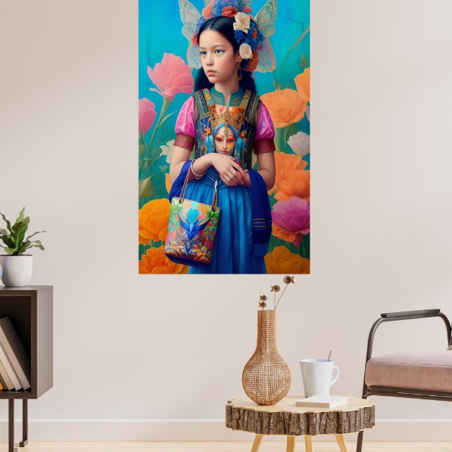 Schönes Mädchen mit Handtasche und Schal Poster (Wohnzimmer 3)