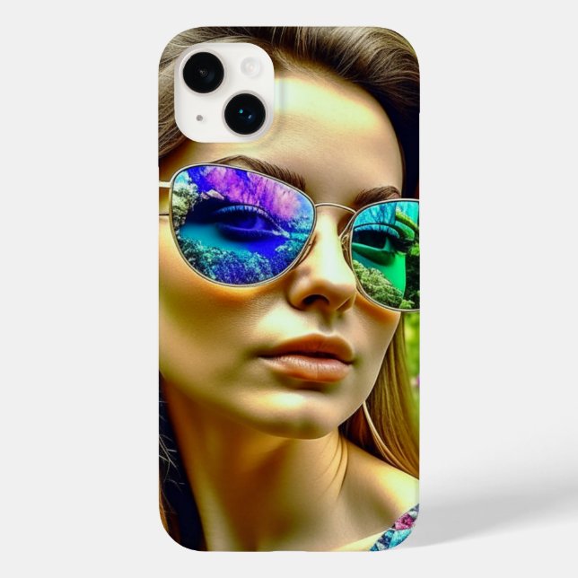 Schönes Mädchen mit Sonnenbrille Reflektion Blume Case-Mate iPhone 14 Plus Hülle (Rückseite)