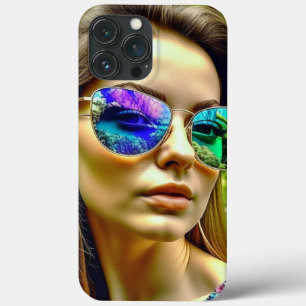Schönes Mädchen mit Sonnenbrille Reflexionsblumen Case-Mate iPhone Hülle