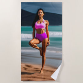 Schönes Mädchen Modell in pink Beach Handtuch