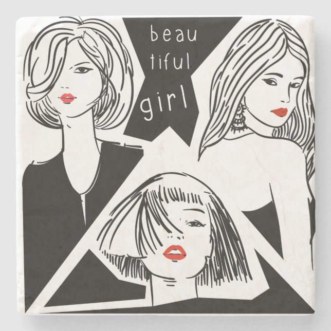 schönes Mädchen Steinuntersetzer (Vorderseite)