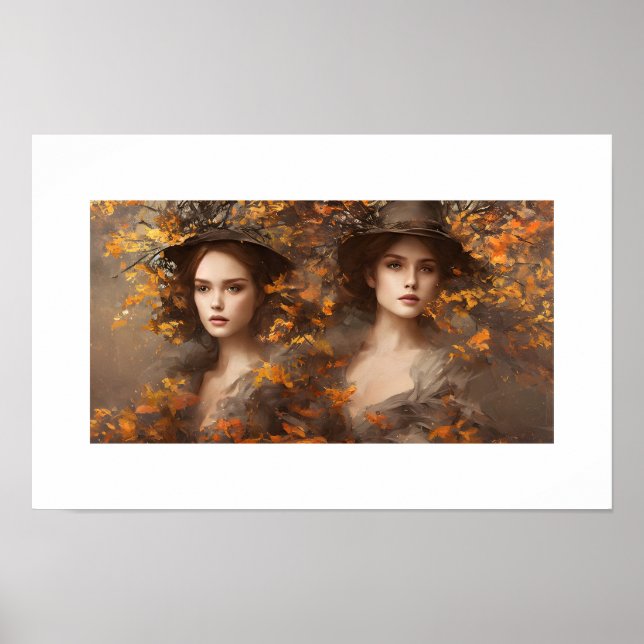 Schönes Mädchen umgeben von Blätter Poster (Vorne)