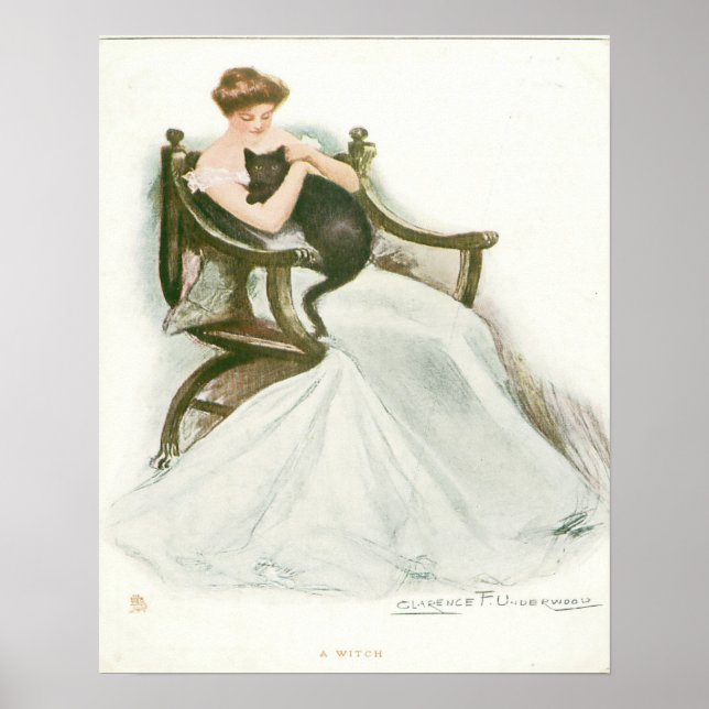 Schönes Mädchen und schwarze Katze Poster (Vorne)