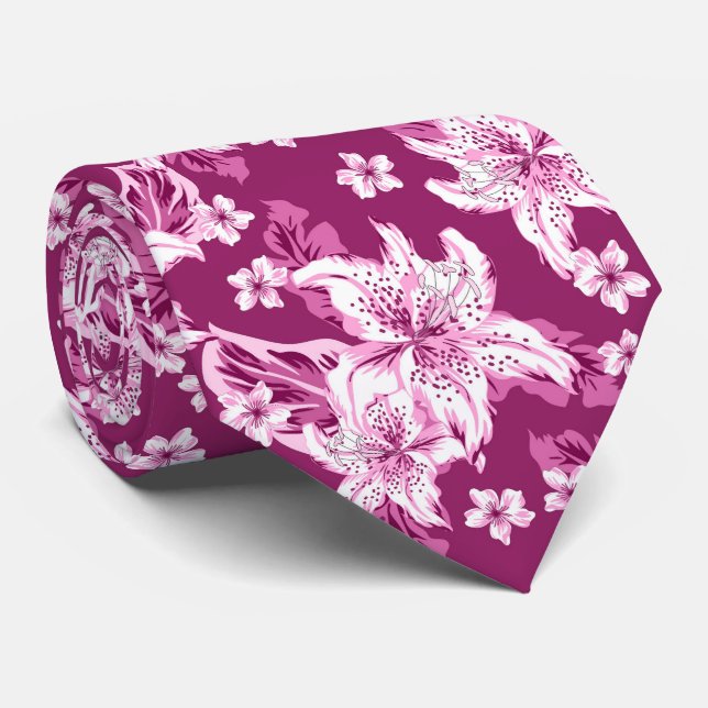 Schönes Magenta-Blumenmuster Krawatte (Gerollt)