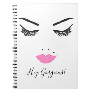 Schönes Make-up Gesicht Wimpern & Rosa Lippen Chic Notizblock