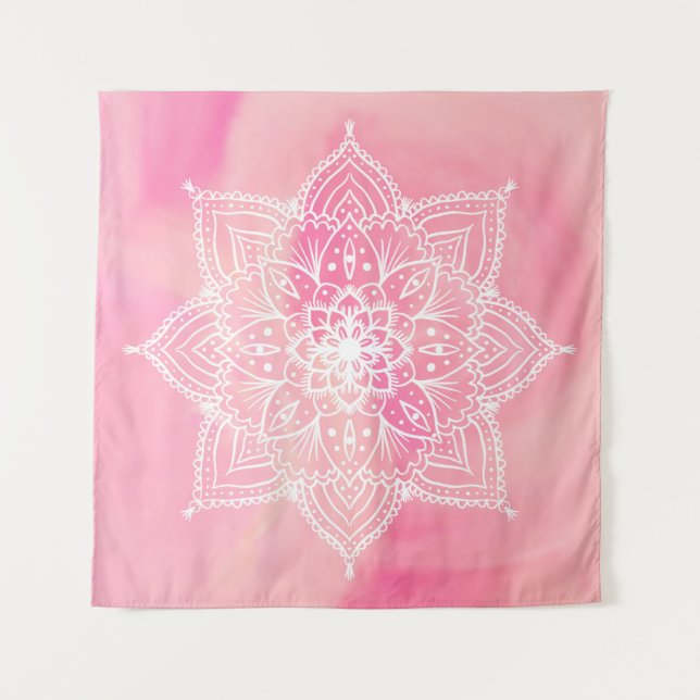 Schönes Mandala auf rosa Hintergrund Tapestry Wandteppich (Vorderseite)