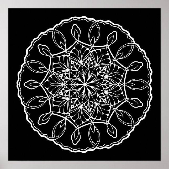 Schönes Mandala Black Background Coloring Poster (Vorne)