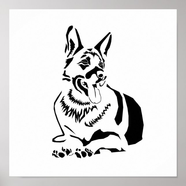 Schönes Minimalistisches B&W German Shepherd Poste Poster (Vorne)