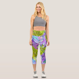 Schönes modernes Leafy-Muster Capri Leggings