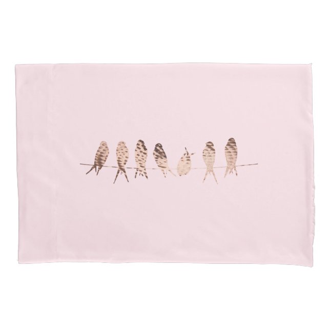 Schönes modernes Rosa mit Vögeln | Pillowcase Kissenbezug (Vorderseite)