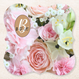 Schönes Mongram Floral Wedding Design Untersetzer