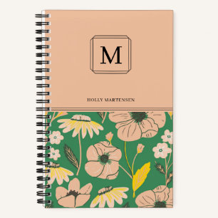 Schönes Monogramm Blumenmuster personalisierter Na Notizbuch