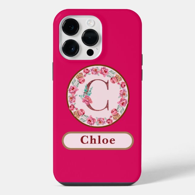 Schönes Monogramm C Blumenmuster  iPhone 14 Pro Max Hülle (Rückseite)