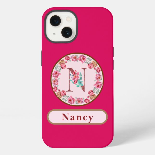 Schönes Monogramm N Blumenmuster  iPhone Hülle (Rückseite)