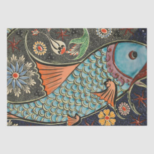 Schönes Mosaik und buntes Fischverpackungspapier  Seidenpapier