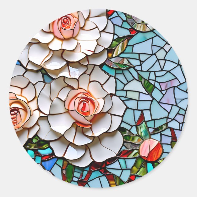 Schönes Mosaikglas und gekachelte Tile Runder Aufkleber (Vorderseite)