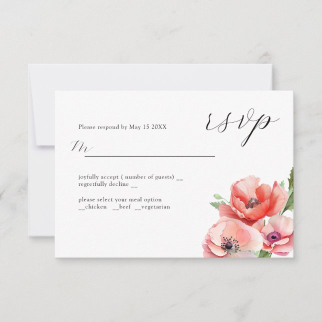 Schönes Motiv in Rosa und Rot-Mohn-Blume RSVP Karte (Vorderseite)