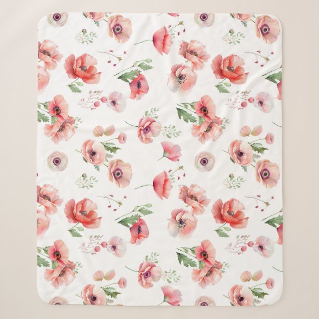 Schönes Motiv in Rosa und Rot-Mohn-Blume Sherpadecke (Vorderseite)